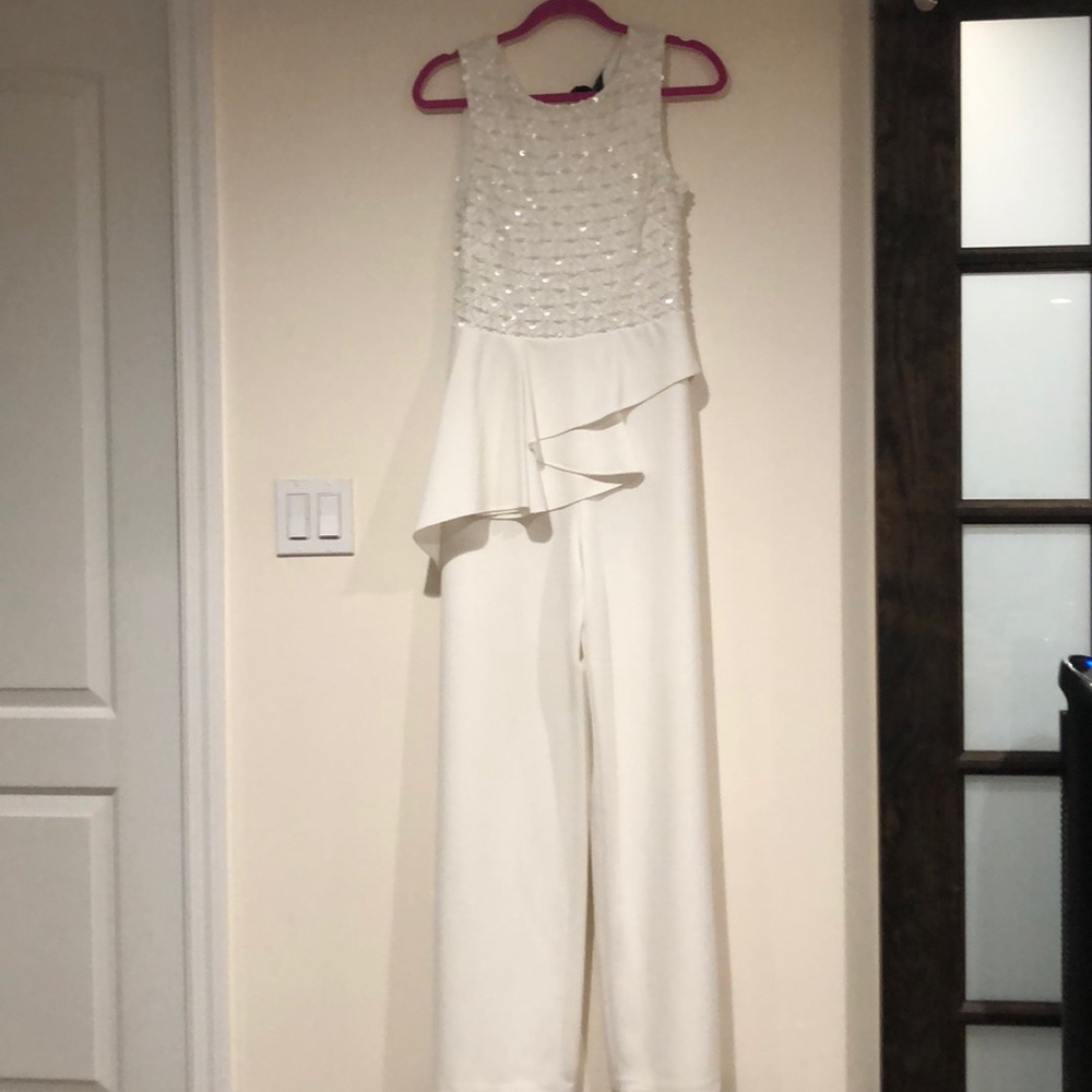 ADRIANNA PAPELL Sequined Dressy White Jump Suit